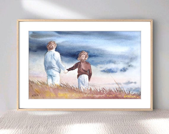 Painting Of Two Children Cute Little Girl And Boy Portraits Poetry Original Watercolor Painting Wall Art Work Handmade