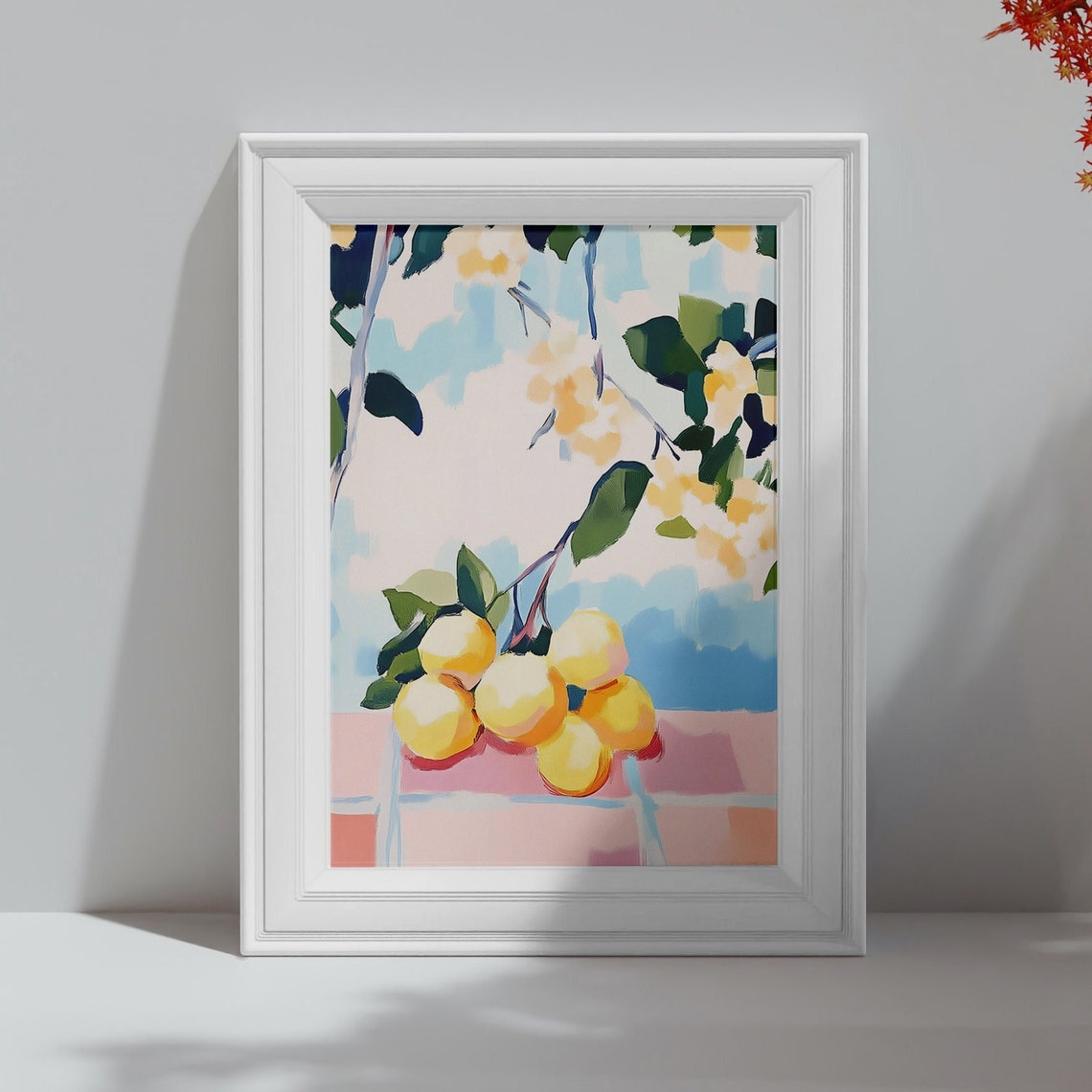 Ripe Lemons Branch Over Pink Tile Table Pastel Kitchen Citrus Poster - Image 4