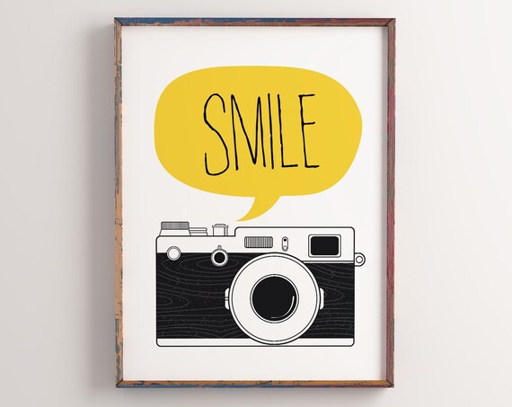 Cheerful Smile Speech Bubble Retro Film Camera Photography Poster