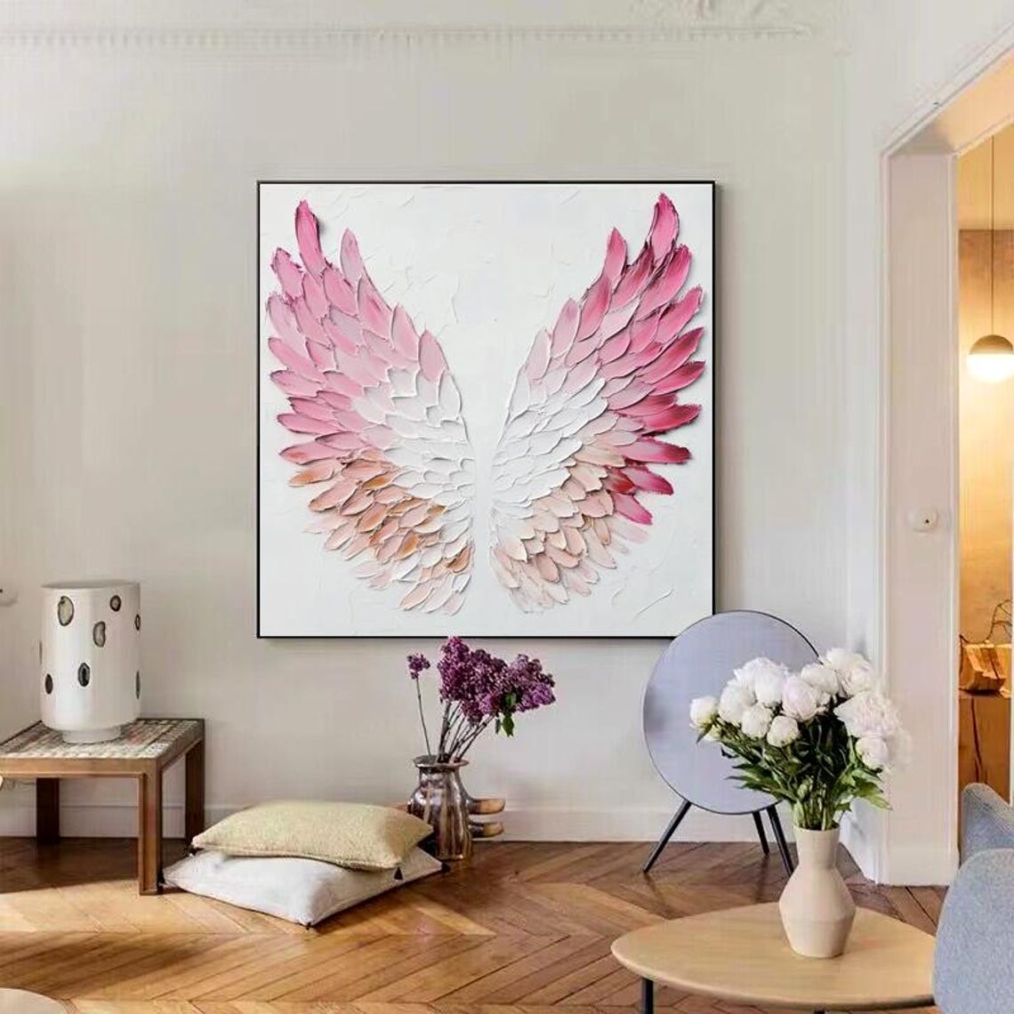Blush Pink Angel Wings Minimalist Modern Artwork Canvas Poster - Image 3
