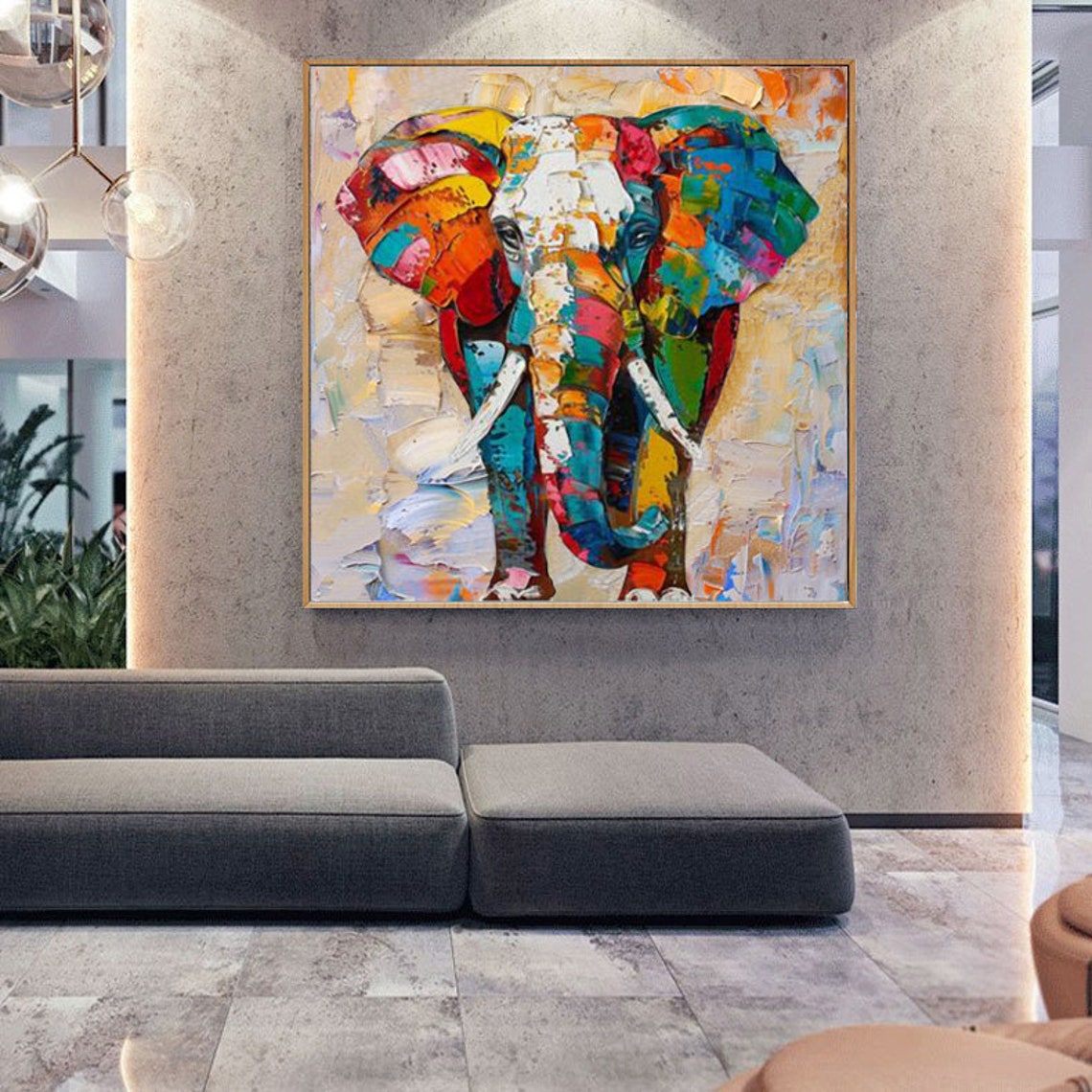 Colorful Elephant Rainbow Mosaic Palette Knife Painting Poster - Image 4