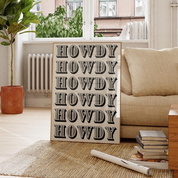 Retro Howdy Poster Vintage Western Wall Art Typography Print Southern Home Decor Wild West Print Brown Howdy Art 1 Print