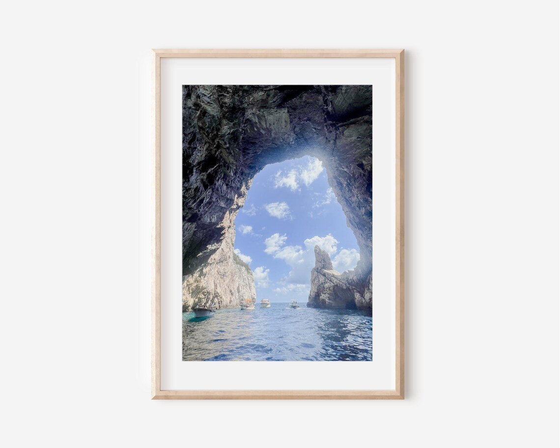 Blue Grotto Capri Boat Sea Cave Turquoise Coastal Photo Poster