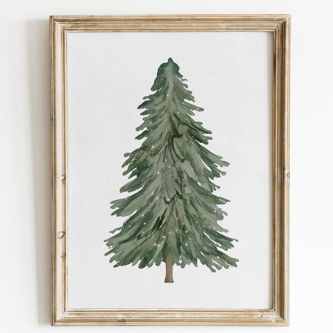 Christmas Watercolor Pine Tree Evergreen Snow Winter Wall Poster