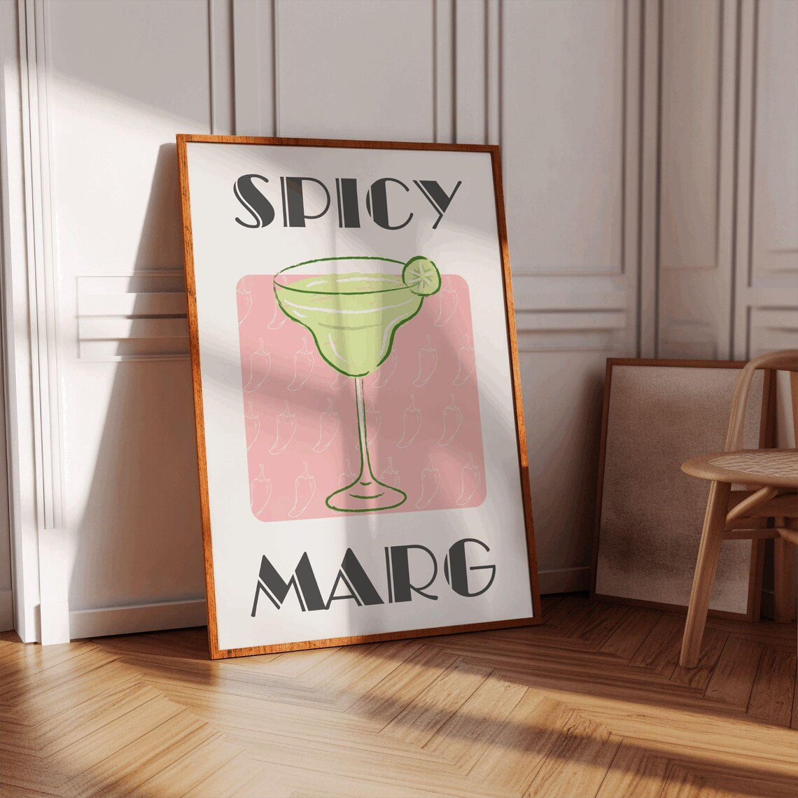 Spicy Marg Margarita Retro Chili Cocktail Bar Cart Art Poster