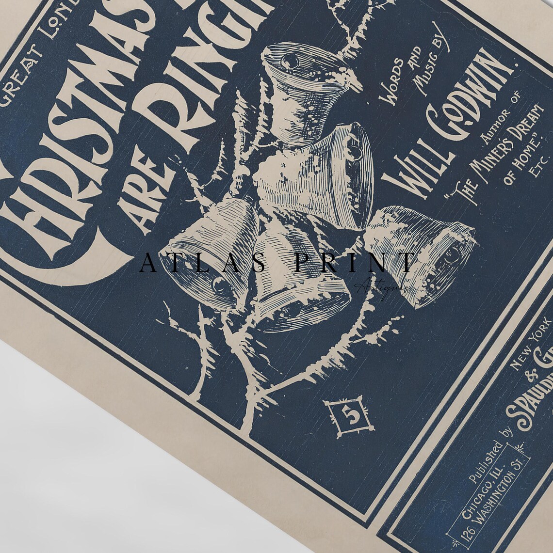 Christmas Bells Are Ringing Antique Sheet Music Cover Fine Art Print - Image 4