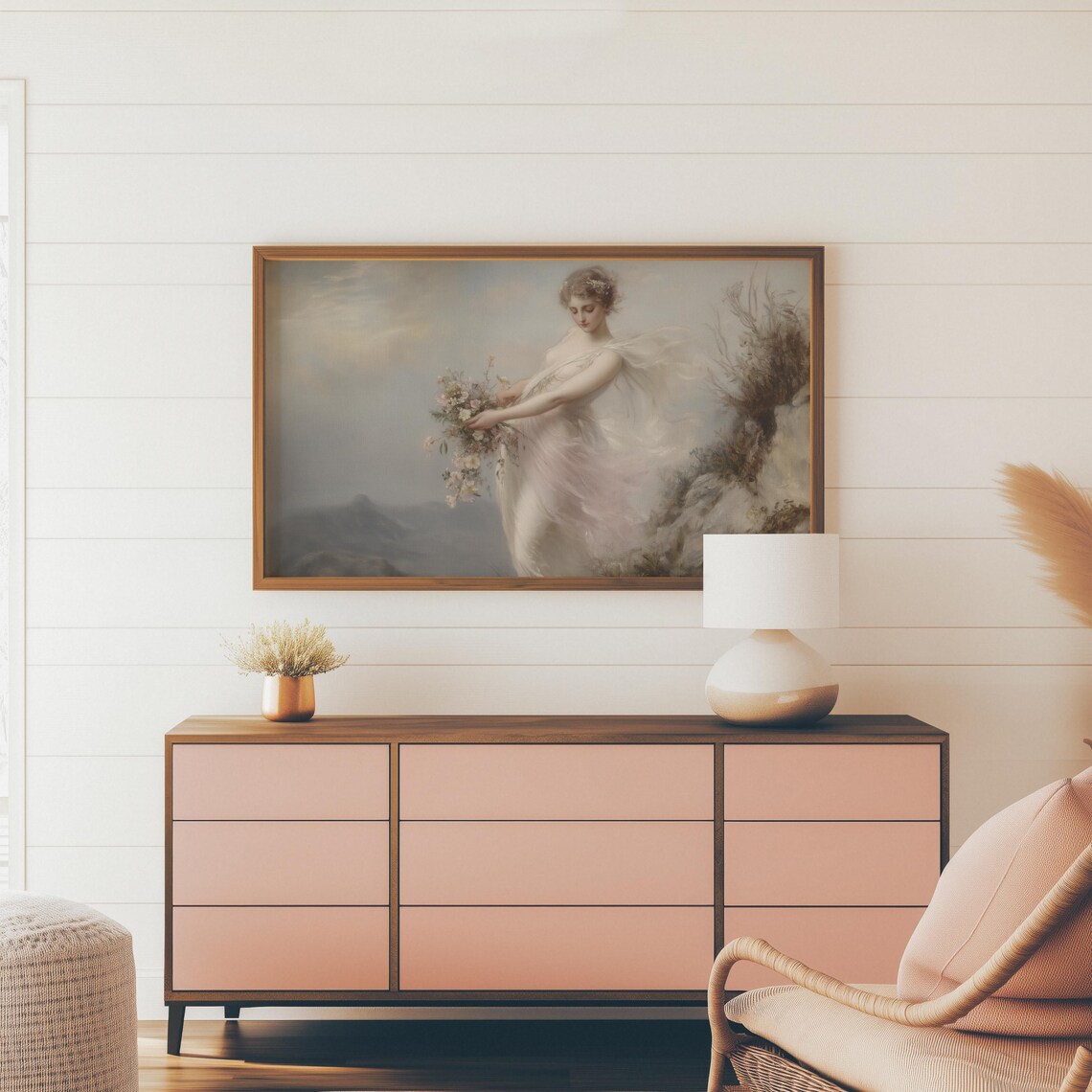 Ethereal Goddess In Flowing Gown With Wildflowers Dreamy Art Print - Image 3