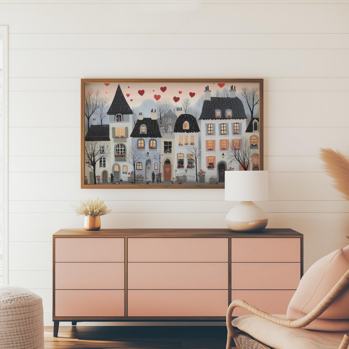 Charming European Street With Red Heart Balloons Romance Wall Art - Image 2