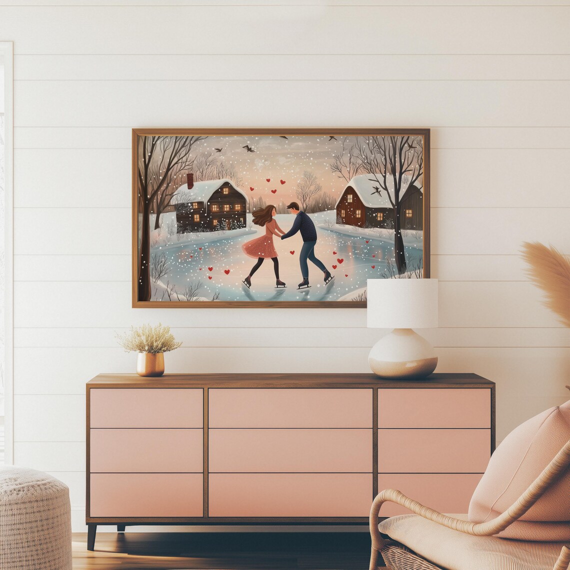 Couple Ice Skating At Sunset Romantic Valentines Day Tv Art Print - Image 2