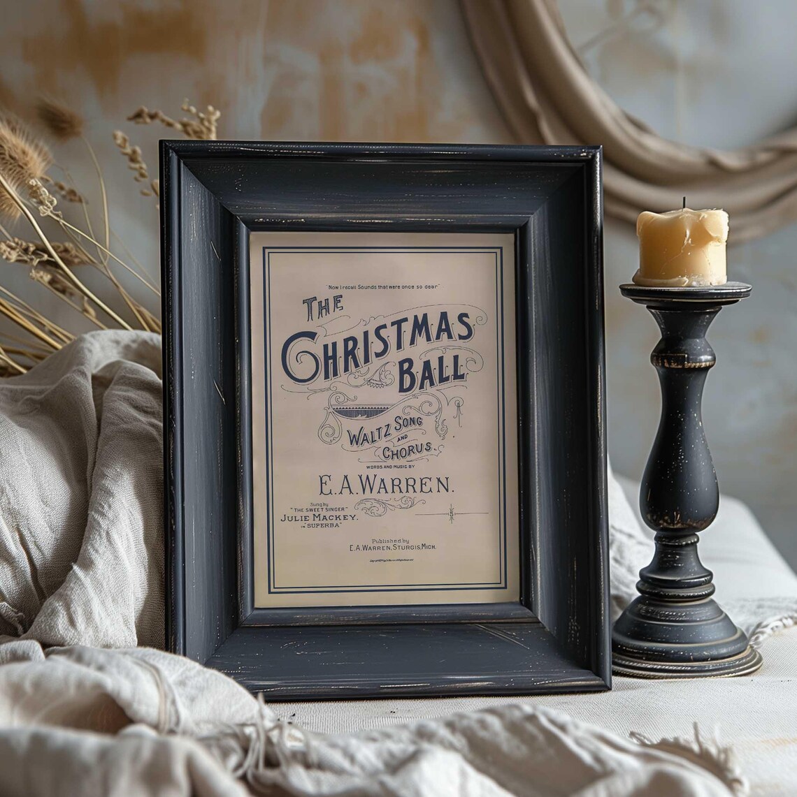 The Christmas Ball Waltz Sheet Music Cover Blue Vintage Music Print - Image 3