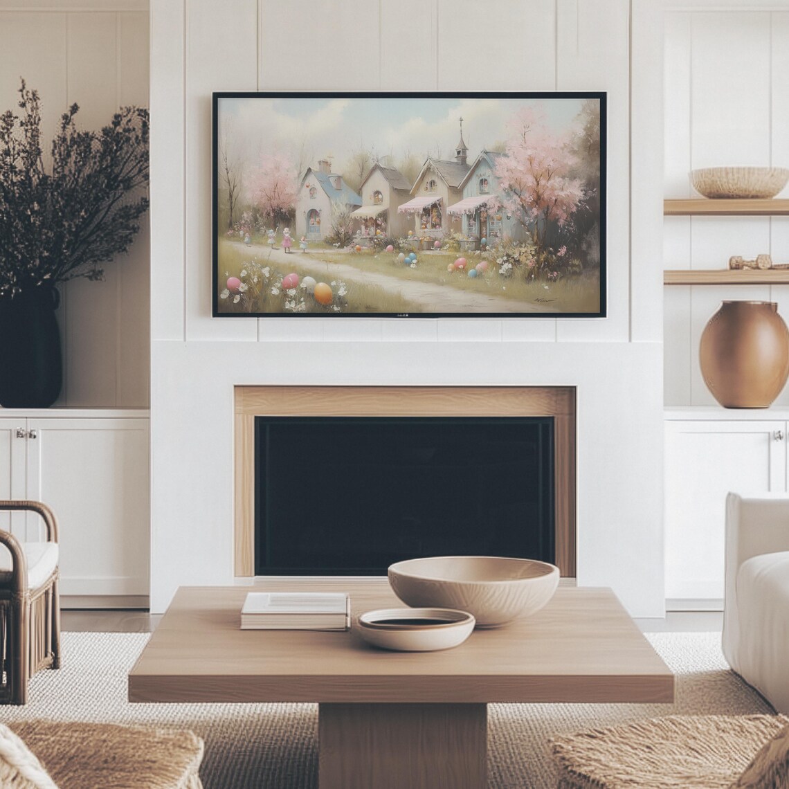 Vintage Easter Eggs Painting Frame Tv Art Moody Easter Village Frame Tv Floral Easter Decor Pastel Spring Scene Screensaver - Image 3
