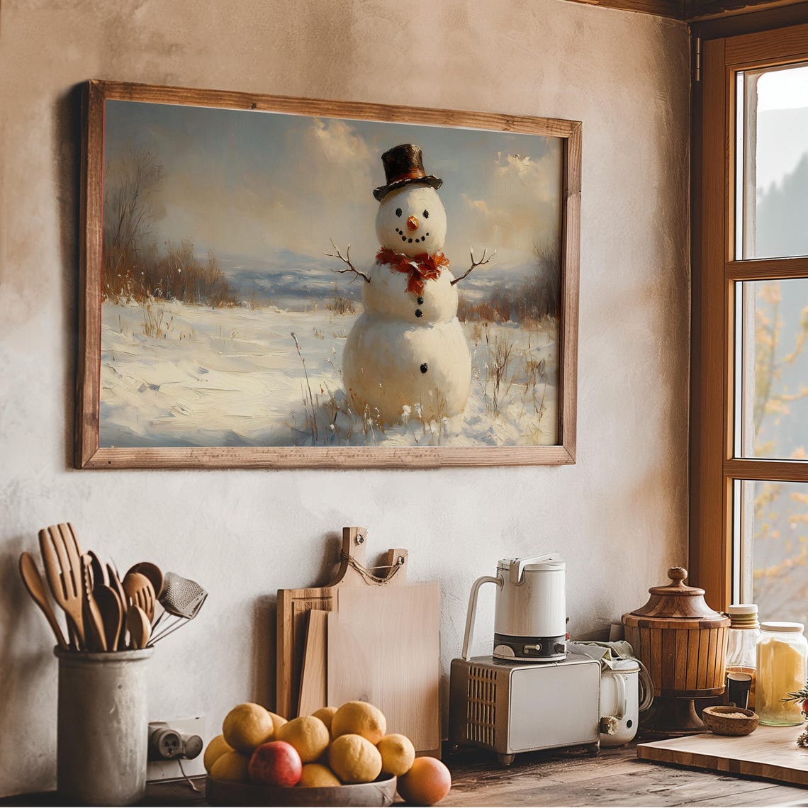 Charming Snowman Winter Meadow Vintage Style Christmas Wall Art - Image 4