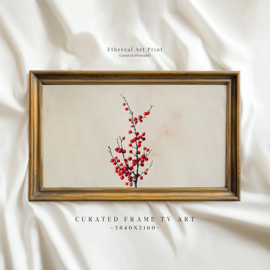 Red Winter Berries On Bare Branch Minimal Christmas Art Print
