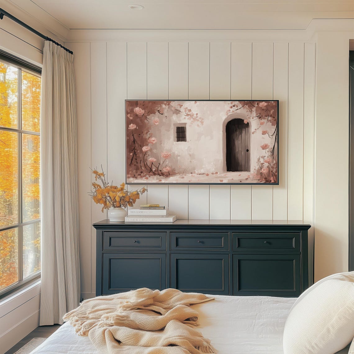 Blush Pink Rose Covered Cottage Door Romantic Shabby Chic Print - Image 4
