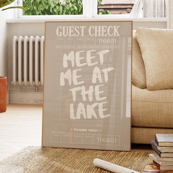 Meet Me At The Lake Guest Check Beige Typography Wall Poster