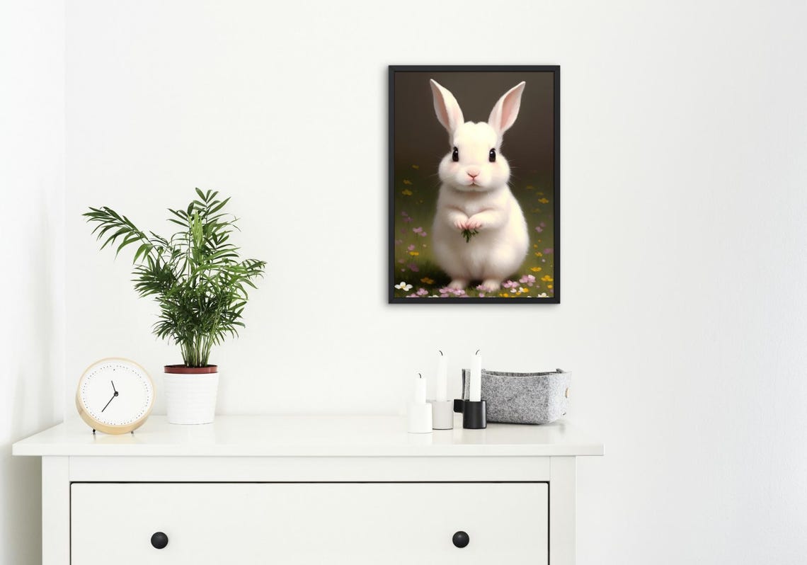 Baby Bunny Wall Art Home Decor Cute Animal Painting Living Room Art - Image 4