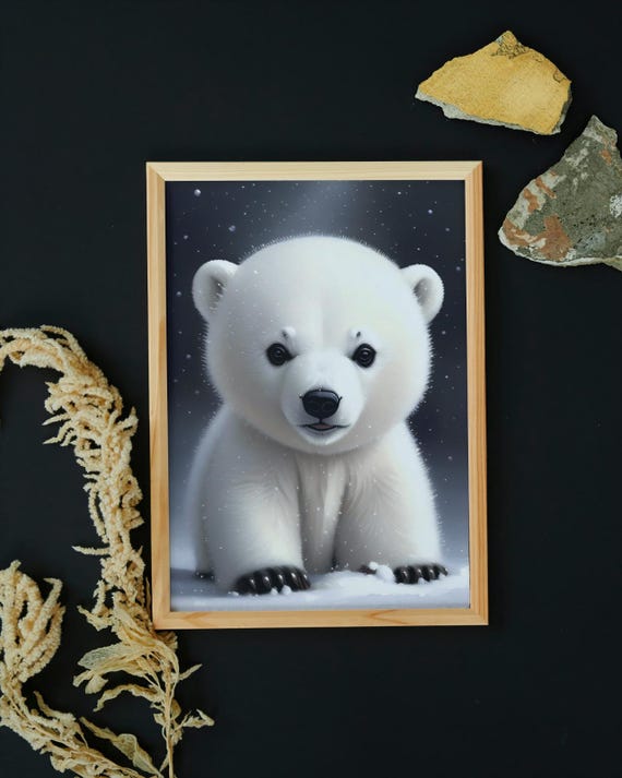 Baby Polar Bear Wall Art Home Decor Cute Animal Painting Living Room Art