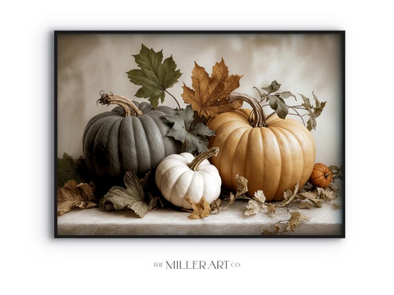 Rustic Pumpkin Still Life Painting Fall Harvest Decor 300 Dpi Print