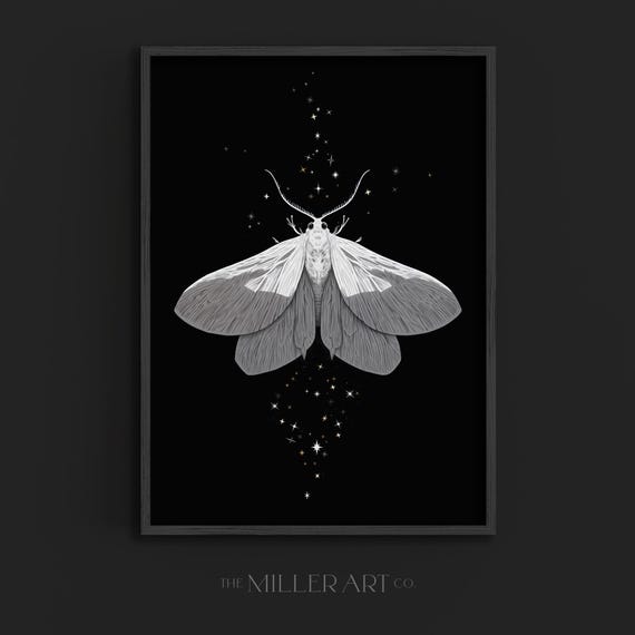 Moth And Stars Print Gothic Celestial Wall Art Pdf Jpegs