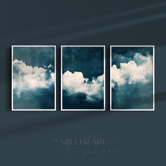 Cloudscape Triptych Wall Art Moody Sky Print