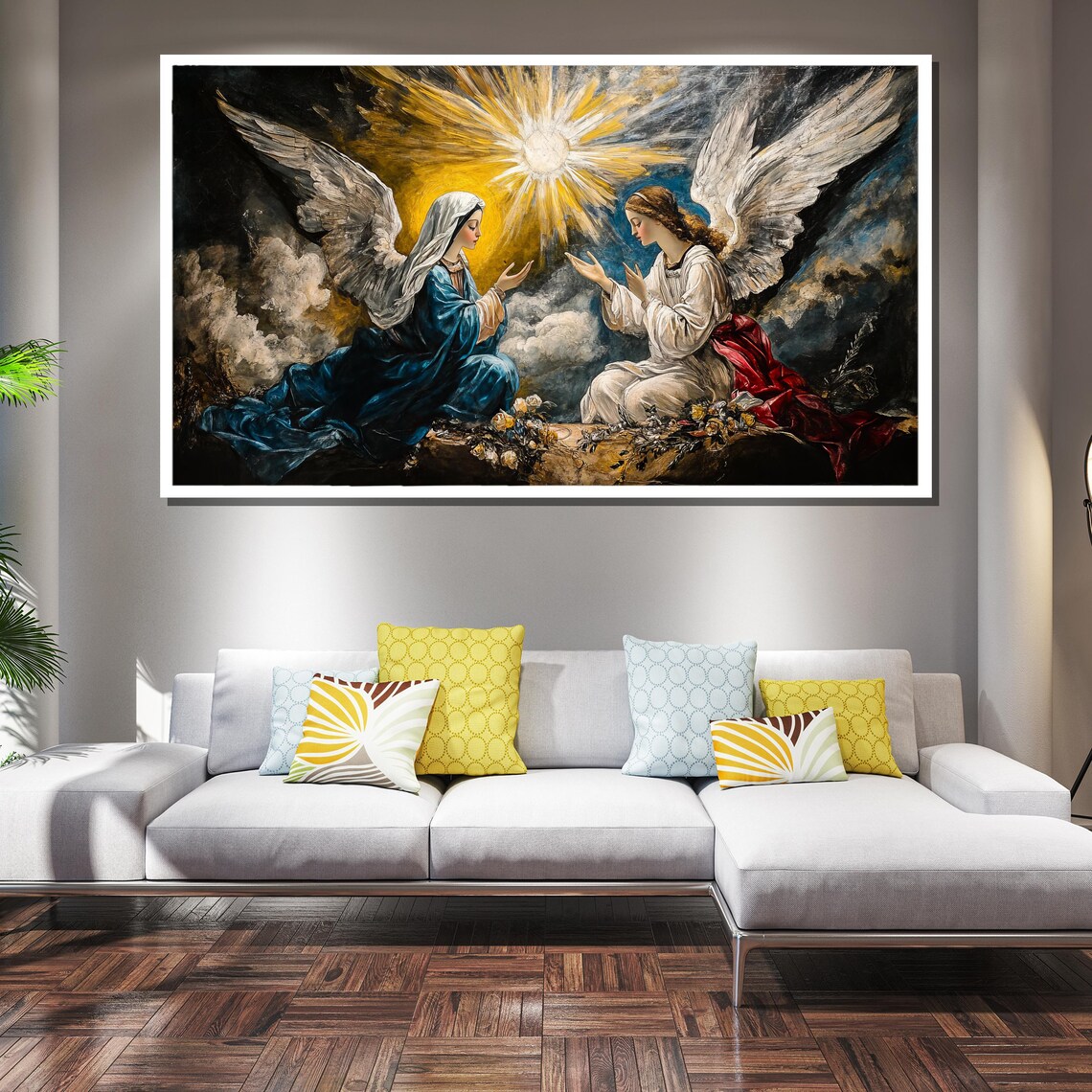 Two Angels Golden Light Heavenly Christian Spiritual Art Print - Image 4