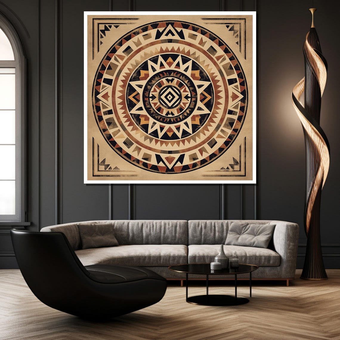Tribal Mandala With Concentric Rings in Warm Earth Tone Style Poster - Image 2