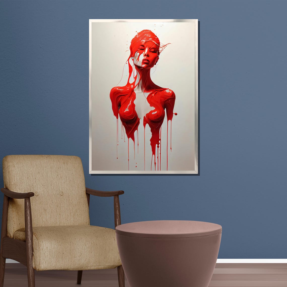 Dripping Red Woman Abstract Modern Bold Statement Art Poster - Image 4