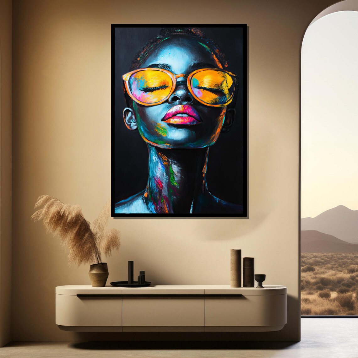 Neon Portrait of Woman Wearing Golden Sunglasses Bold Pop Art Poster - Image 4