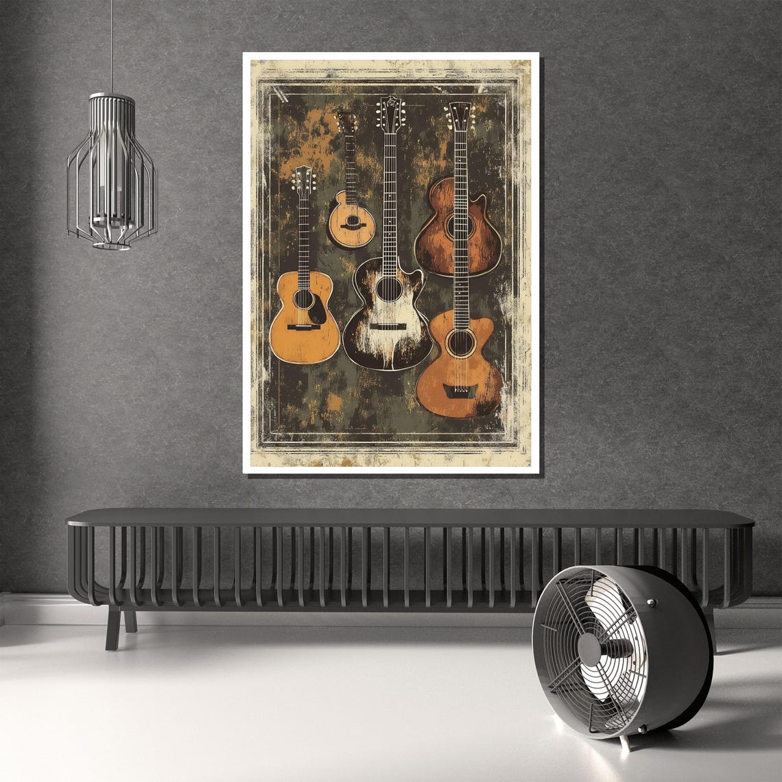 Rustic Vintage Guitar Collection Four Acoustic Guitars Poster - Image 2