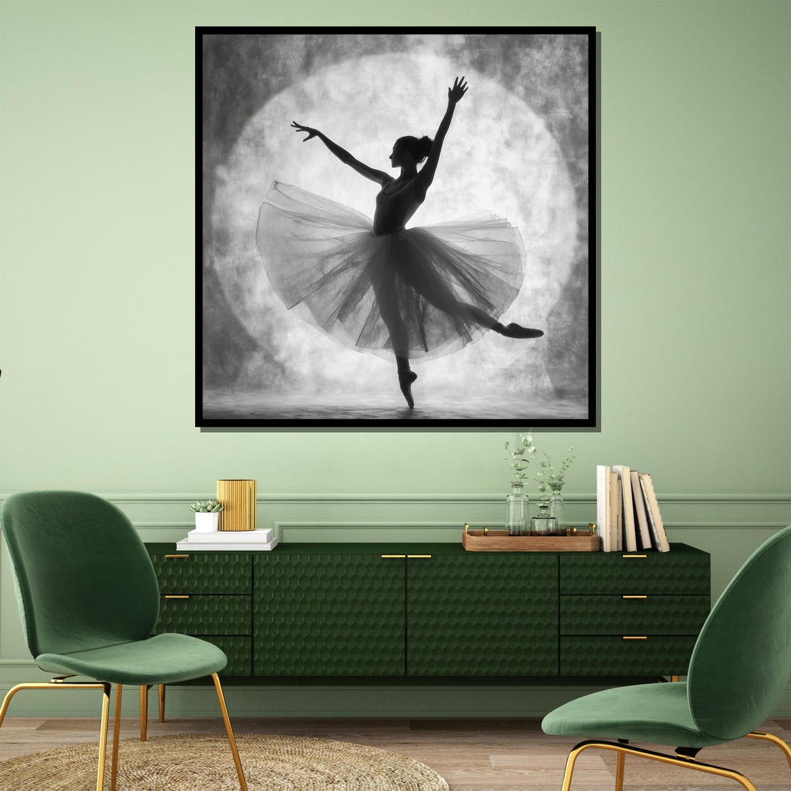 Monochrome Ballerina Dancing Before a Luminous Moon Circle Poster - Image 4