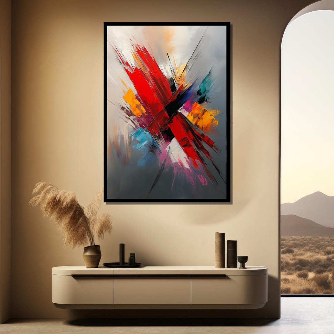 Dynamic Red Black Blue Abstract Color Splash Burst Art Poster - Image 4