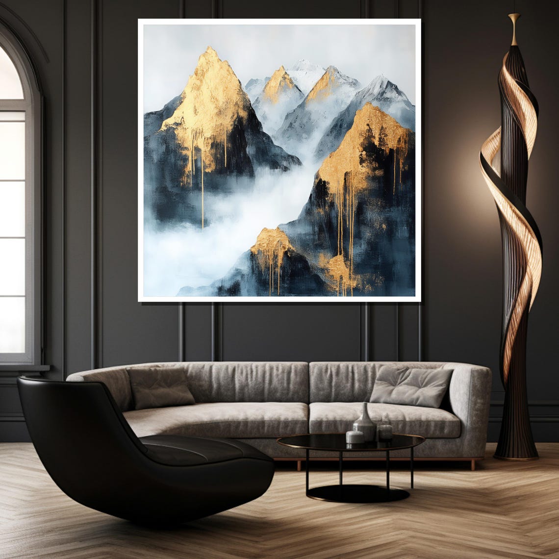Golden Mountains Abstract Mist and Gold Leaf Peaks Modern Poster - Image 2