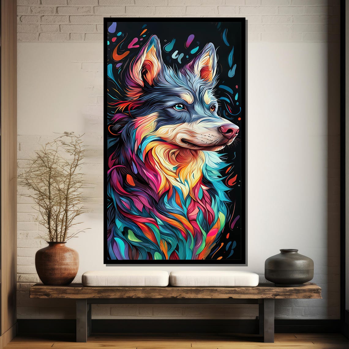 Colorful Neon Wolf Head Swirling Rainbow Fur Pattern Artwork Poster - Image 4