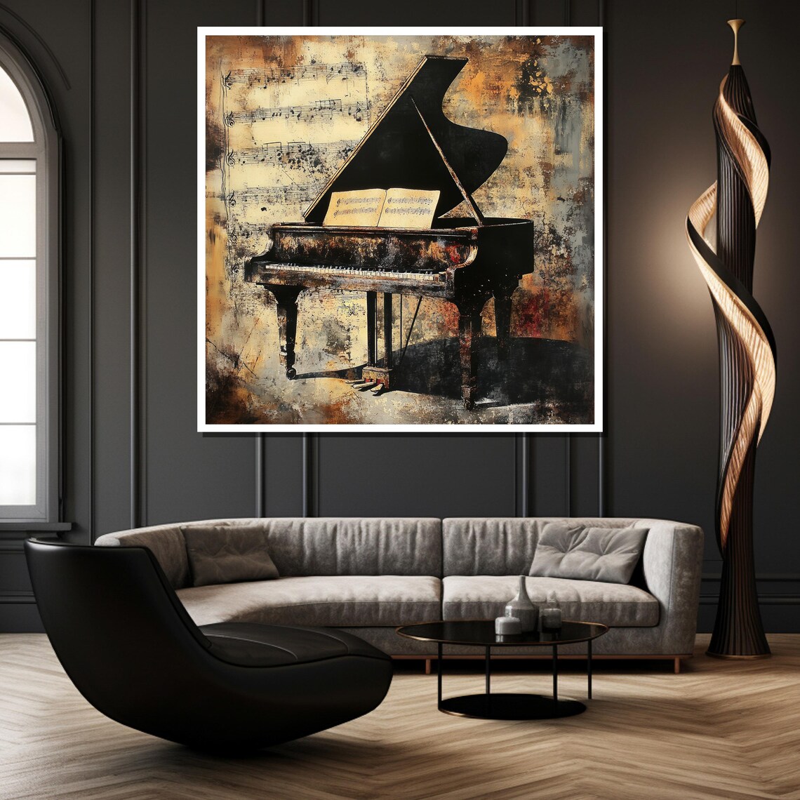 Vintage Grand Piano Sheet Music Aged Rustic Painting Wall Poster - Image 2