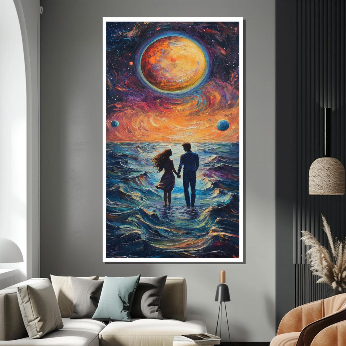 Cosmic Ocean Lovers Under Planetary Sky Vibrant Fantasy Poster - Image 3