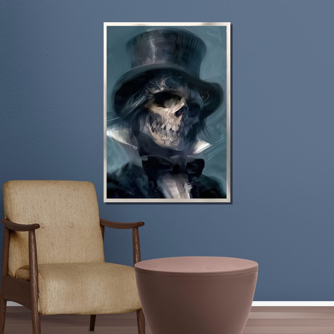 Gothic Skull In Top Hat Painting Unique Wall Decor And Bold Gift For Lovers Of Dark And Vintage Art Styles - Image 3