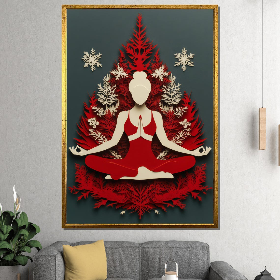 Holiday Yoga Paper Cut Christmas Tree Festive Zen Wall Poster