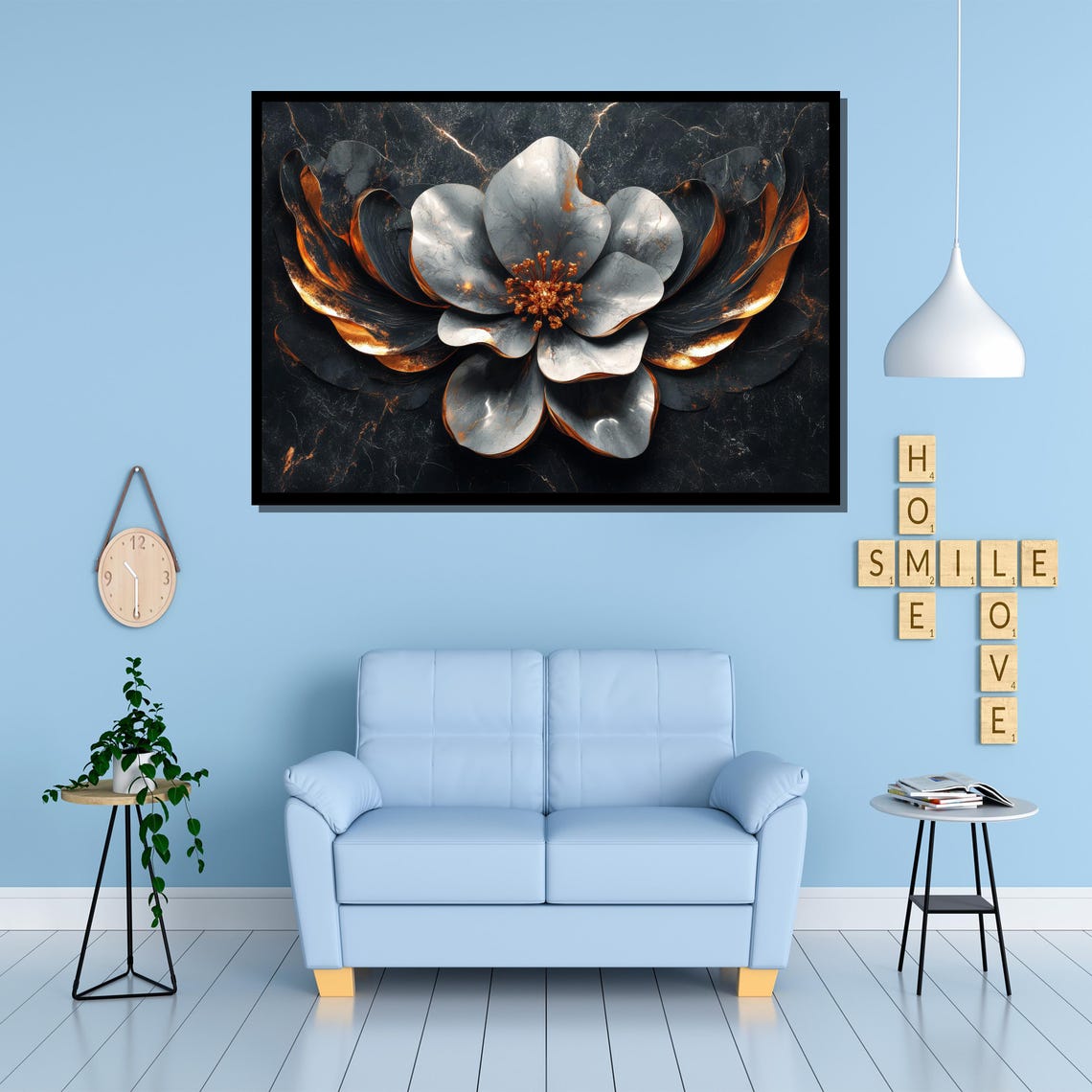 Black And Gold 3D Marble Flower Sculpture Dramatic Art Poster - Image 4