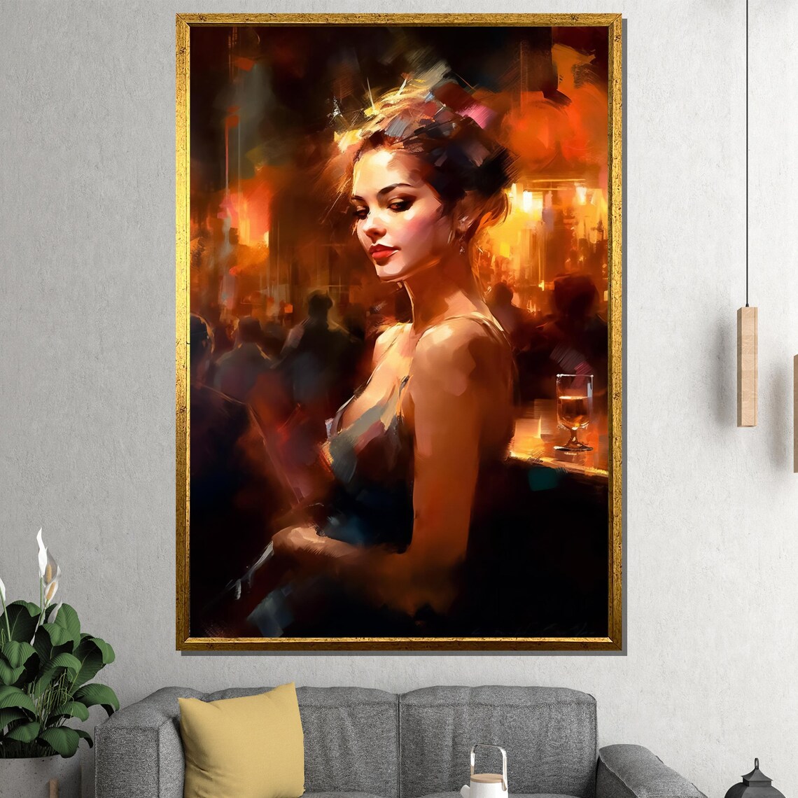 Elegant Woman At A Glowing Bar Nightlife Impressionist Poster