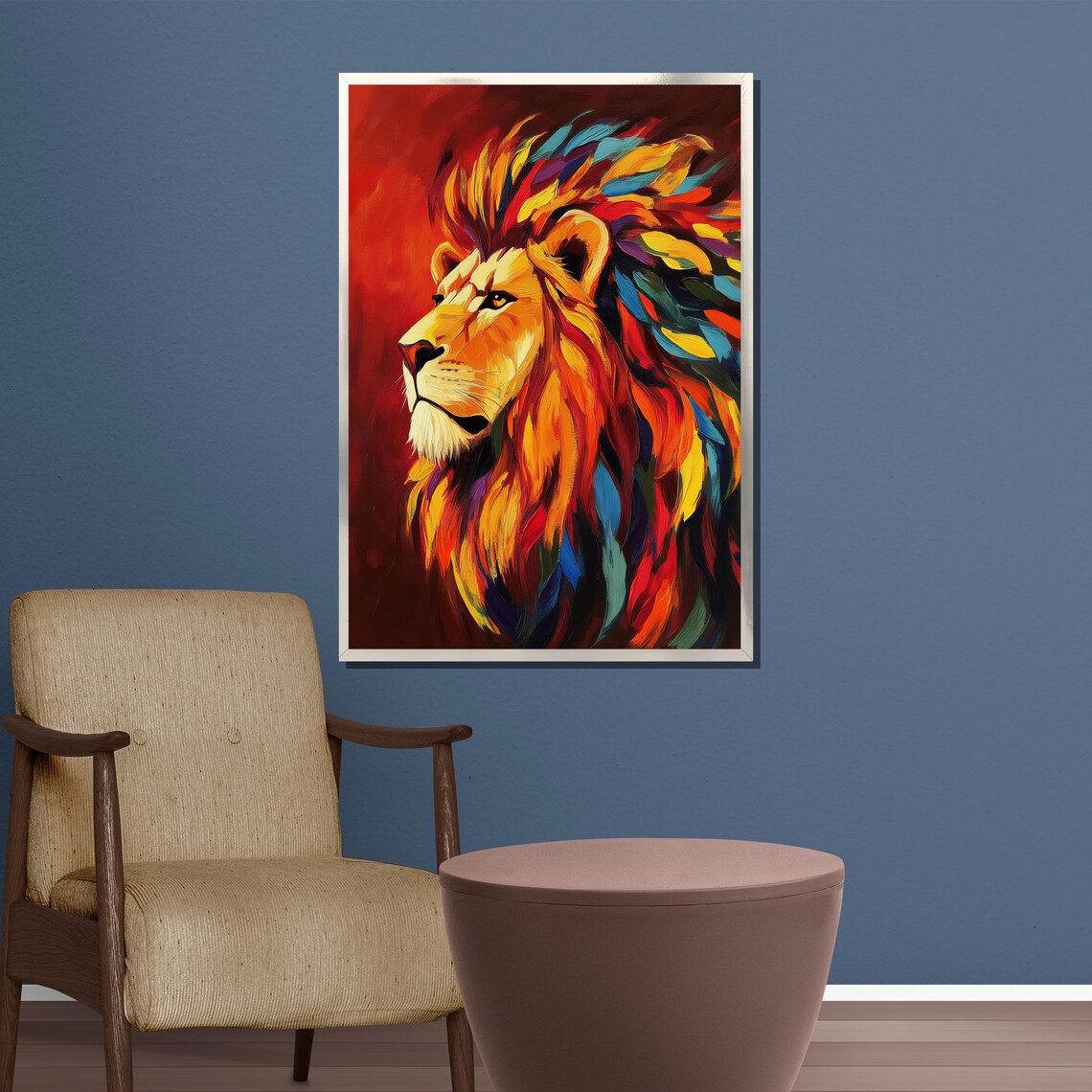 Colorful Lion with a Rainbow Mane Bold Abstract Wildlife Poster - Image 3