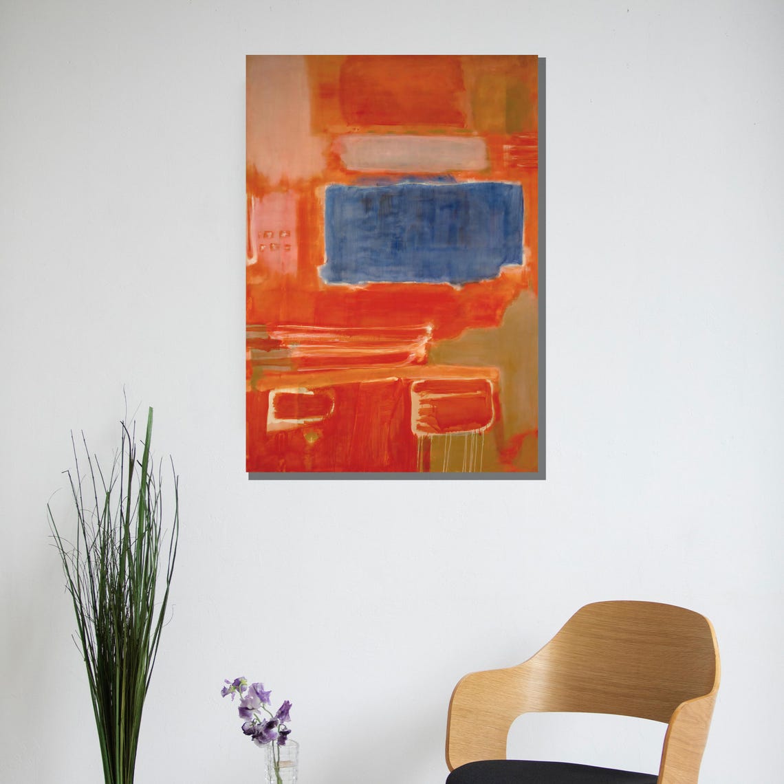 Vivid Orange Abstract With Bold Blue Rectangle Color Field Poster - Image 3