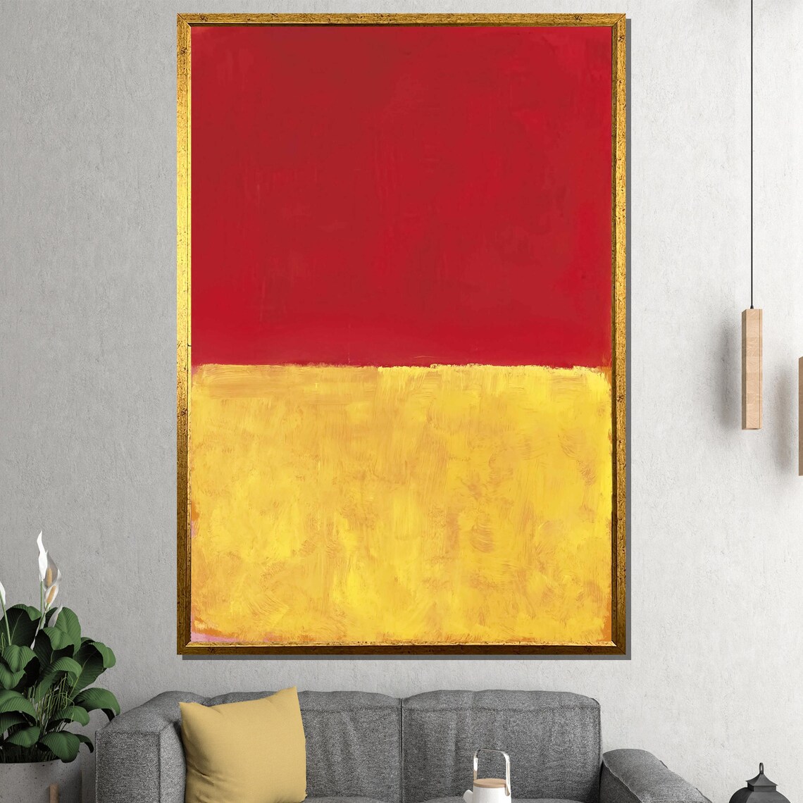 Crimson Red and Golden Yellow Soft Color Block Painting Poster