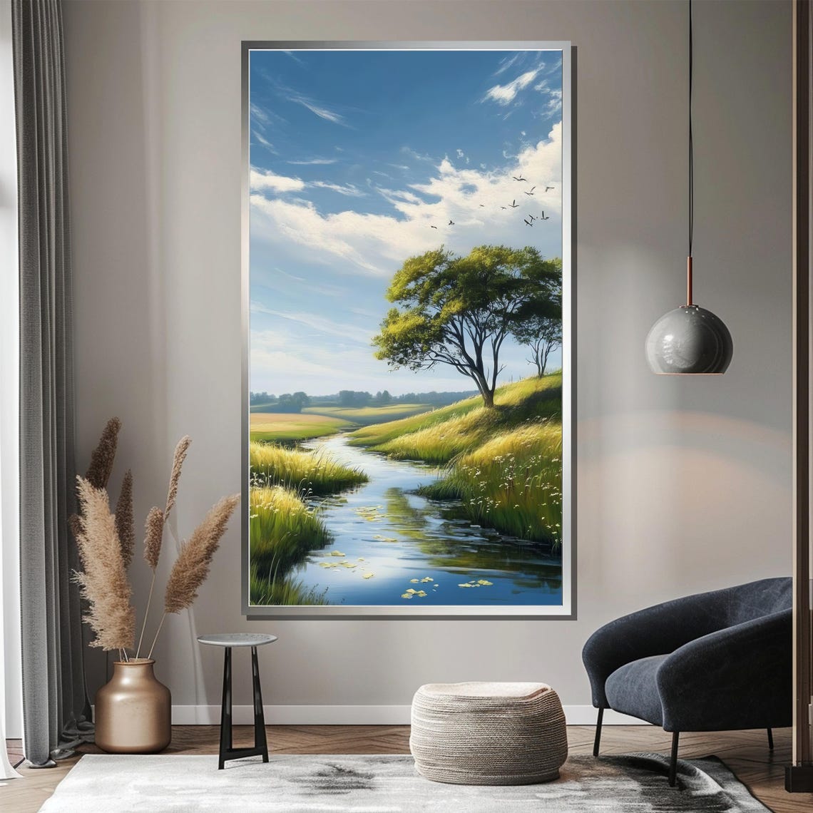Tranquil River Meadow Painting Stunning Nature Wall Art Gift For Living Room Or Bright White Modern Interiors - Image 3