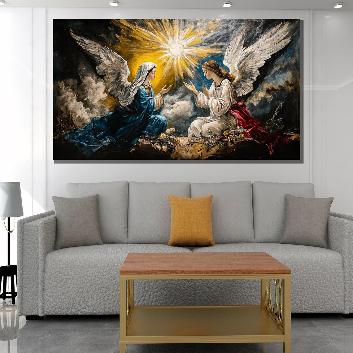 Two Angels Golden Light Heavenly Christian Spiritual Art Print - Image 3