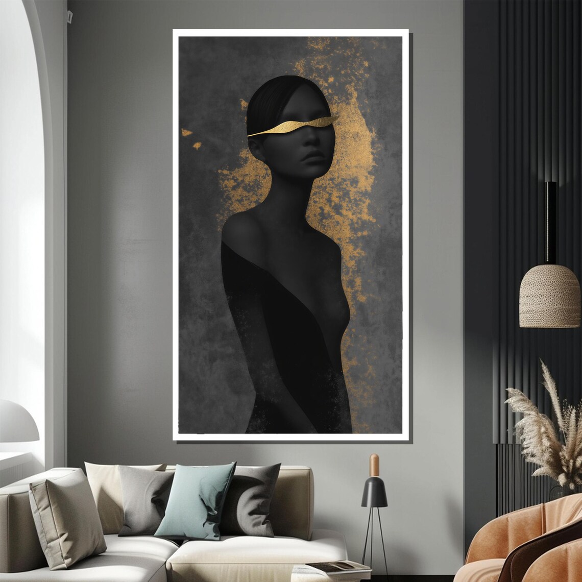 Black And Gold Luxury Woman Portrait Mysterious Abstract Art Poster - Image 3