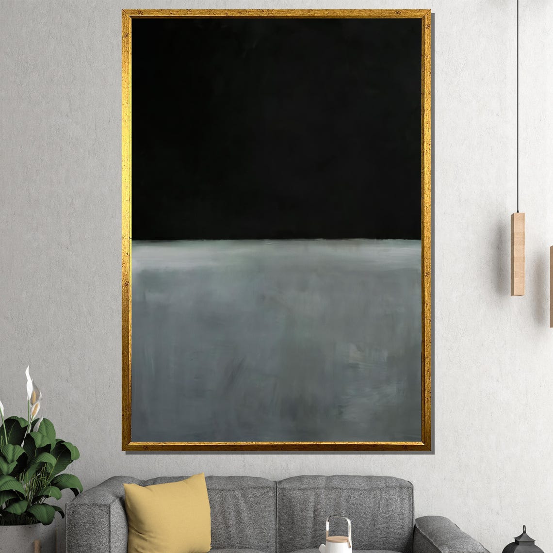 Deep Black and Smoky Gray Minimalist Color Field Abstract Poster
