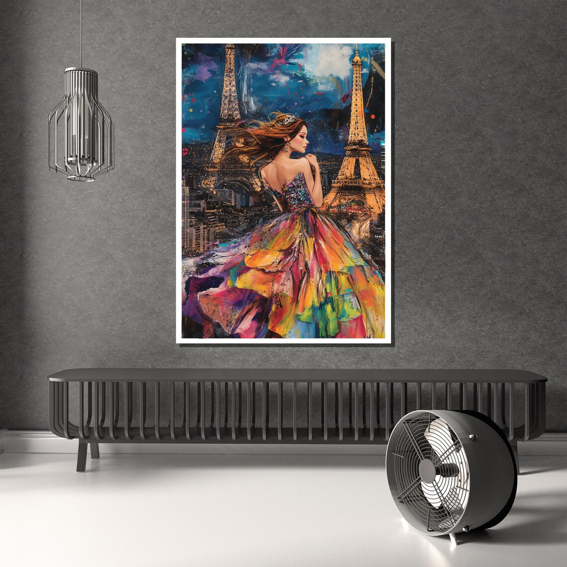 Parisian Night Woman In Colorful Gown Before Eiffel Tower Poster - Image 3