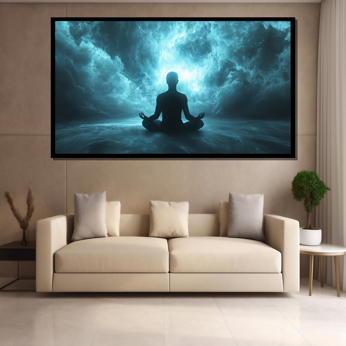 Meditation Silhouette Zen Cosmic Teal Clouds Spiritual Yoga Wall Poster - Image 5