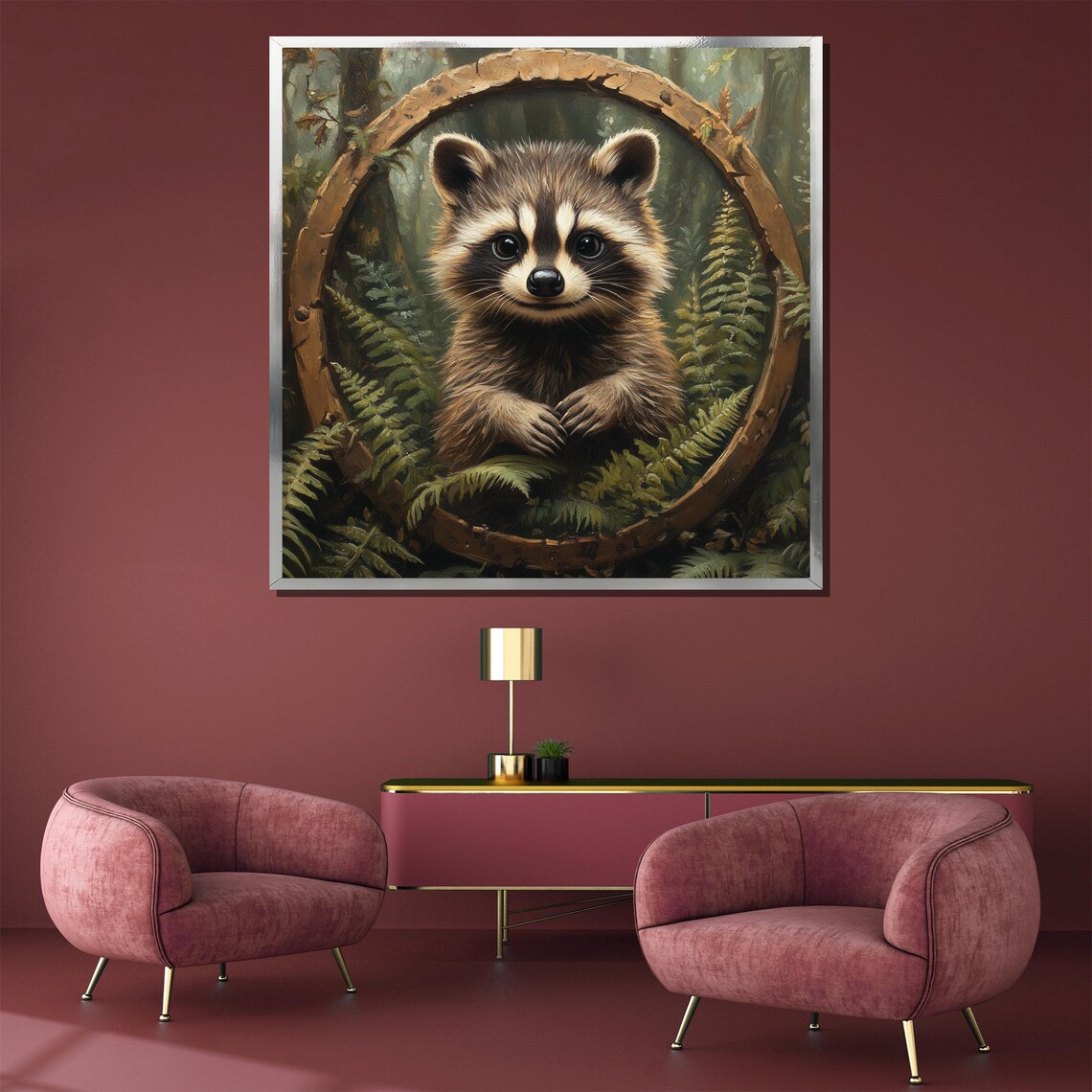 Adorable Baby Raccoon In Forest Woodland Ring Nursery Cute Poster - Image 3