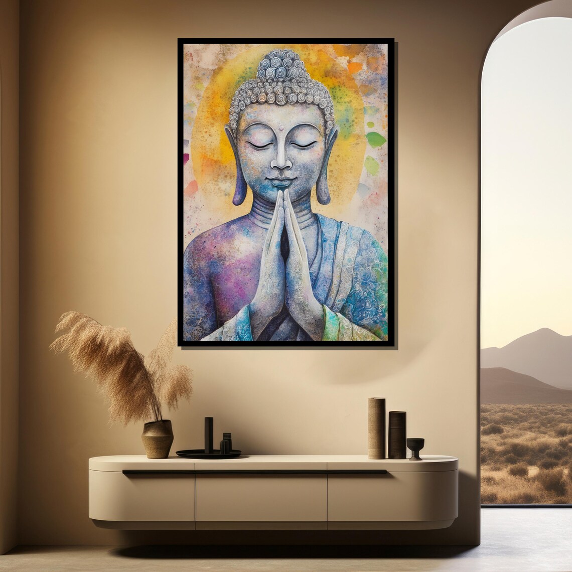 Buddha Namaste Prayer Watercolor Spiritual Portrait Art Poster - Image 5